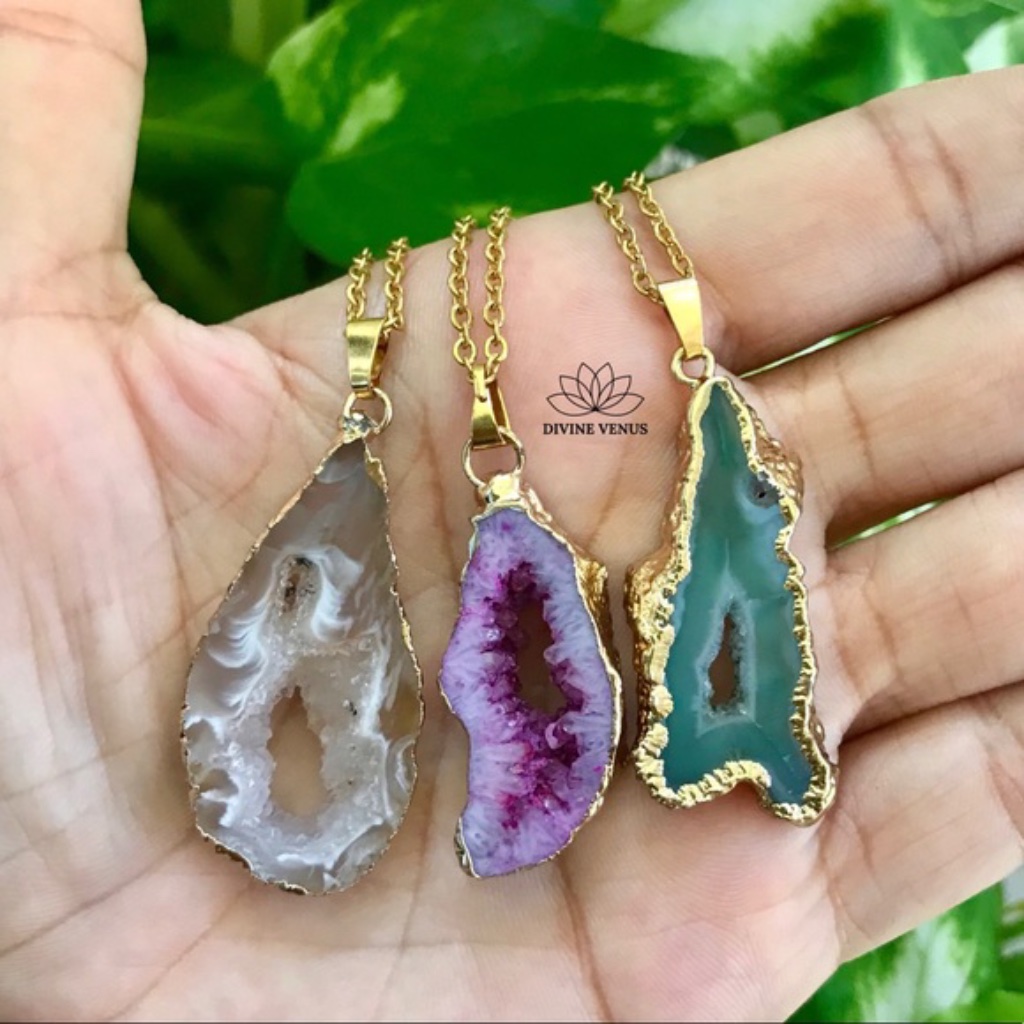 Druzy Agate Necklace Stainless Steel Chain 26$